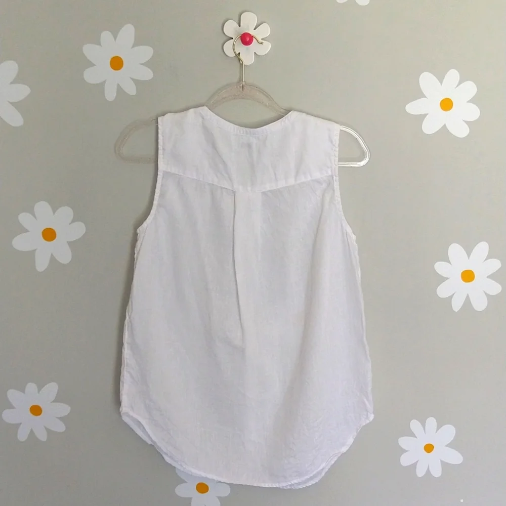 White 100% Linen Button-Front Sleeveless Top - Picture 2 of 9